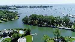 The aerial drone view of the marina in Larchmont, Westchester County, NY, USA Stock Footage
