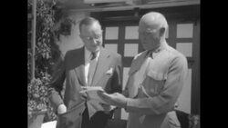 Commander of First Marine Division General Graves B. Erskine with government official at Marine Corps Base Camp Pendleton during Korean War News Clip