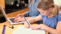 Blonde girl using a protractor Stock Footage