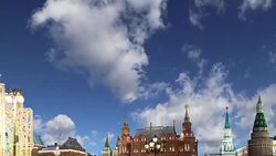 Christmas (New Year holidays) illumination near the Moscow Kremlin at night, Russia Stock Footage