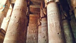 Beautiful interior of the Temple of Dendera or the Temple of Hathor. Egypt, Dendera, Ancient Egyptian temple near the city of Ken Stock Footage