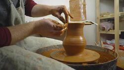 Potter makes a jug Stock Footage