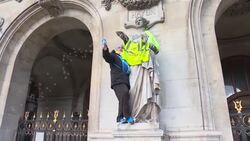 CLEAN : Protesters gather outside France's National Assembly as parliament debates controversial pension reform bill News Clip