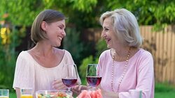 Caring daughter hugging her beautiful mother, family values, youth in heart Stock Footage
