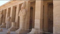 Egypt, Luxor - Mortuary Temple of Hatshepsut - Upper Porticoes Stock Footage