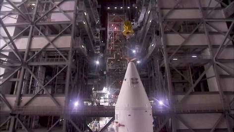 Watch as NASA stacks its Artemis Moon rocket at Kennedy Space Center