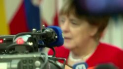 Angela Merkel seen being interviewed at EU Summit News Clip