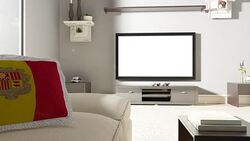 Couch and TV With Flag of 	Andorra Stock Footage