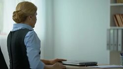 Business lady feeling lower back pain, nerve inflammation, sedentary life result Stock Footage