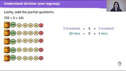 Divide a 3-digit number using partitioning and representations (one regroup) Instructional Video