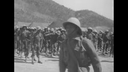 Ethiopian soldiers get into army trucks during the Korean war News Clip