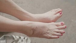 Senior Asian woman got Pain in feet finger joints , Gout Stock Footage
