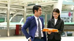 Group of happy business people showing sign of success. Successful business team showing thumbs up sign. Stock Footage