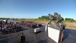 Emmanuel Macron speaking at D-Day memorial service News Clip