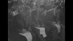 Gen. Dwight Eisenhower, at airport press conference, will not confirm that he is running for president News Clip