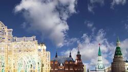 Christmas (New Year holidays) illumination near the Moscow Kremlin at night, Russia Stock Footage