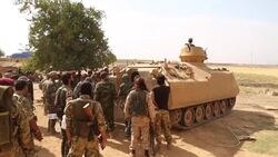 CLEAN : Pro Ankara Syrian fighters gather on the outskirts of Ras al-Ain News Clip