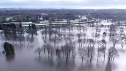CLEAN : AERIAL SHOTS of flooded golf course in Northwest England News Clip