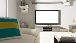 Couch and TV With Flag of Bahamas Stock Footage