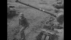 Army tanks and soldiers firing; bombing during the Korean War News Clip