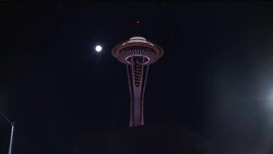 Harvest Moon over Seattle Stock Footage