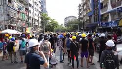 CLEAN : Shots, tear gas as Myanmar protesters clash with security in Yangon News Clip