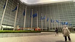 CLEAN : STOCKSHOTS: EU flags and EU Commission and Council buildings News Clip
