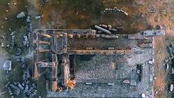 Aizanoi - Zeus Temple - Sunrise / Overhead Stock Footage