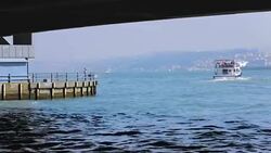 Turkish steam vessel sailing in sea, sightseeing trips by local public transport Stock Footage