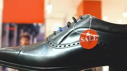Sale Shoes In Shoe Store Stock Footage
