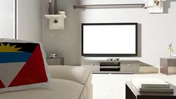 Couch and TV With Flag of Antigua and Barbuda Stock Footage