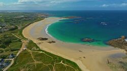Île Vierge and Saint Malo: Drone Journey Over French Coastline Stock Footage
