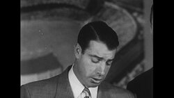 United States, c.1951: During a press conference, Joe DiMaggio announces his retirement from baseball Stock Footage