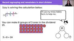Divide using short division with regrouping and remainders Instructional Video