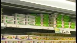 Low fat spreads criticised over advertising: Brands on supermarket shelves Stock Footage