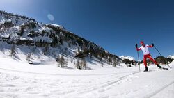 slow motion cross-country skiier skating Stock Footage
