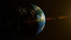 Planet Earth with sun rising Stock Footage