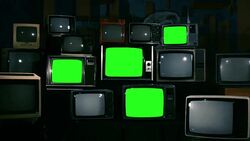 80S Televisions With Green Screens. Blue Steel Tone. Stock Footage
