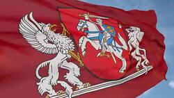 The Griffin, unicorn and a knight. Flag of Lithuania of the past. state symbol logo Stock Footage