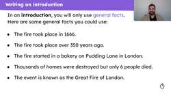 Writing the introduction of a report on The Great Fire of London Instructional Video