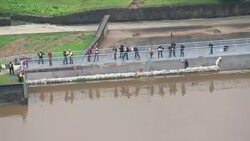 Aerial shots damage to Toddbrook Reservoir after wall damaged by rain News Clip