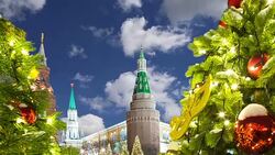 Christmas (New Year holidays) illumination near the Moscow Kremlin at night, Russia Stock Footage