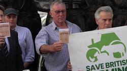 People at a Save British Farmers protest in London about British food insecurity News Clip