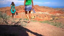 girls walk in the mountains Stock Footage