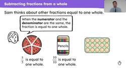 Subtract fractions from a whole by converting the whole to a fraction Instructional Video
