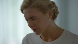 Woman suffering terrible migraine, removing eyeglasses, hypertension, stress Stock Footage