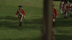 British Revolutionary war soldiers advancing Stock Footage