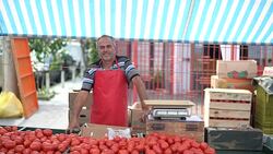 Salesman at farmer's market Stock Footage