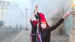 CLEAN : Costumed protesters rally against bioethics bill in Paris News Clip
