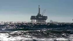 Offshore Fracking Drilling Rig in the Pacific Ocean Stock Footage